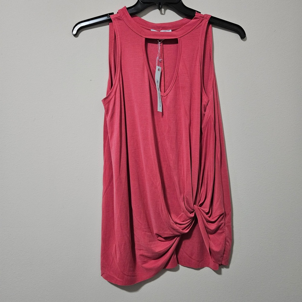She + Sky Women Coral Pink Keyhole Twist Front Sleeveless Top SL6973 Small NWTβ